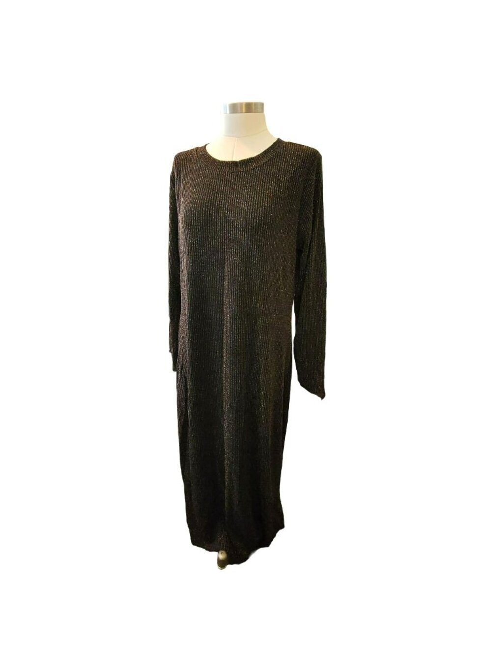 Loft Black & Gold Sparkle Maxi Dress Long Sleeve Size XL Party Perfect jj3591